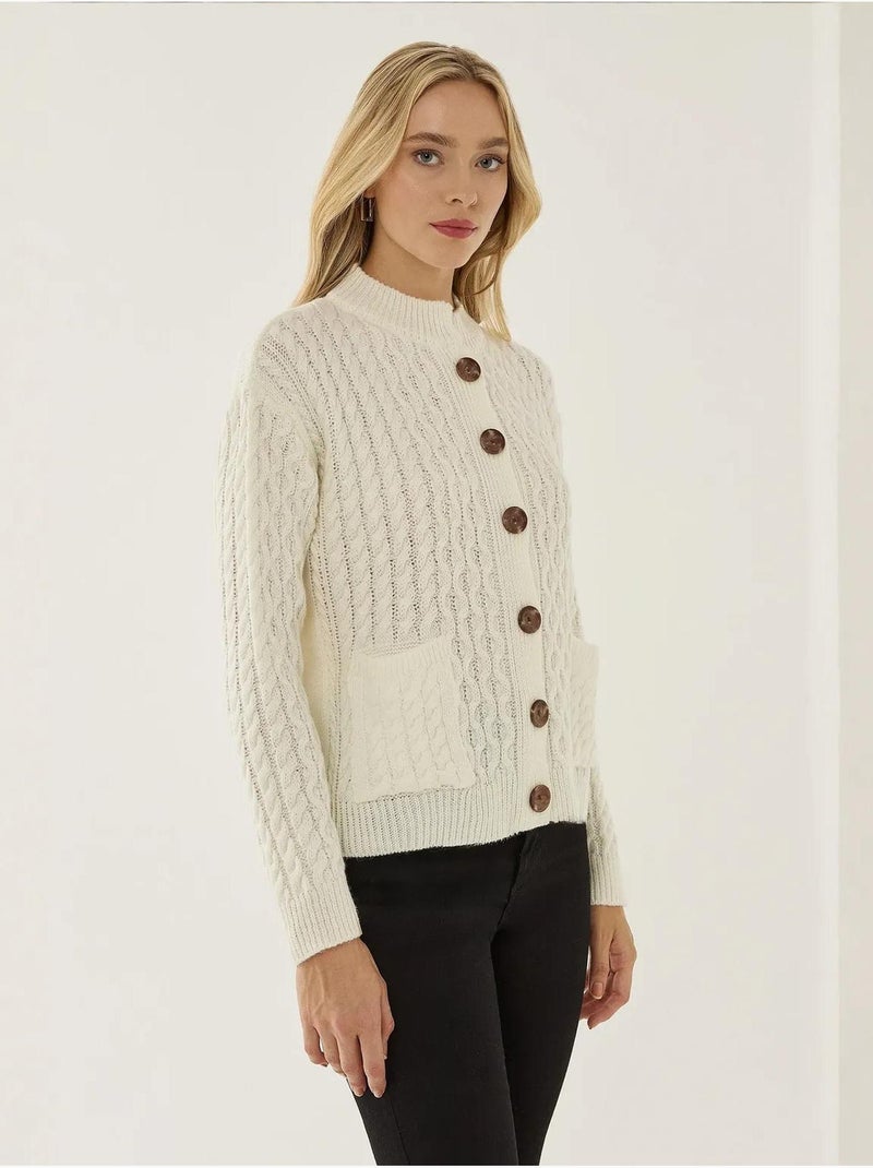 Cardigan en tricot texturé avec boutons Blanc - Kiabi