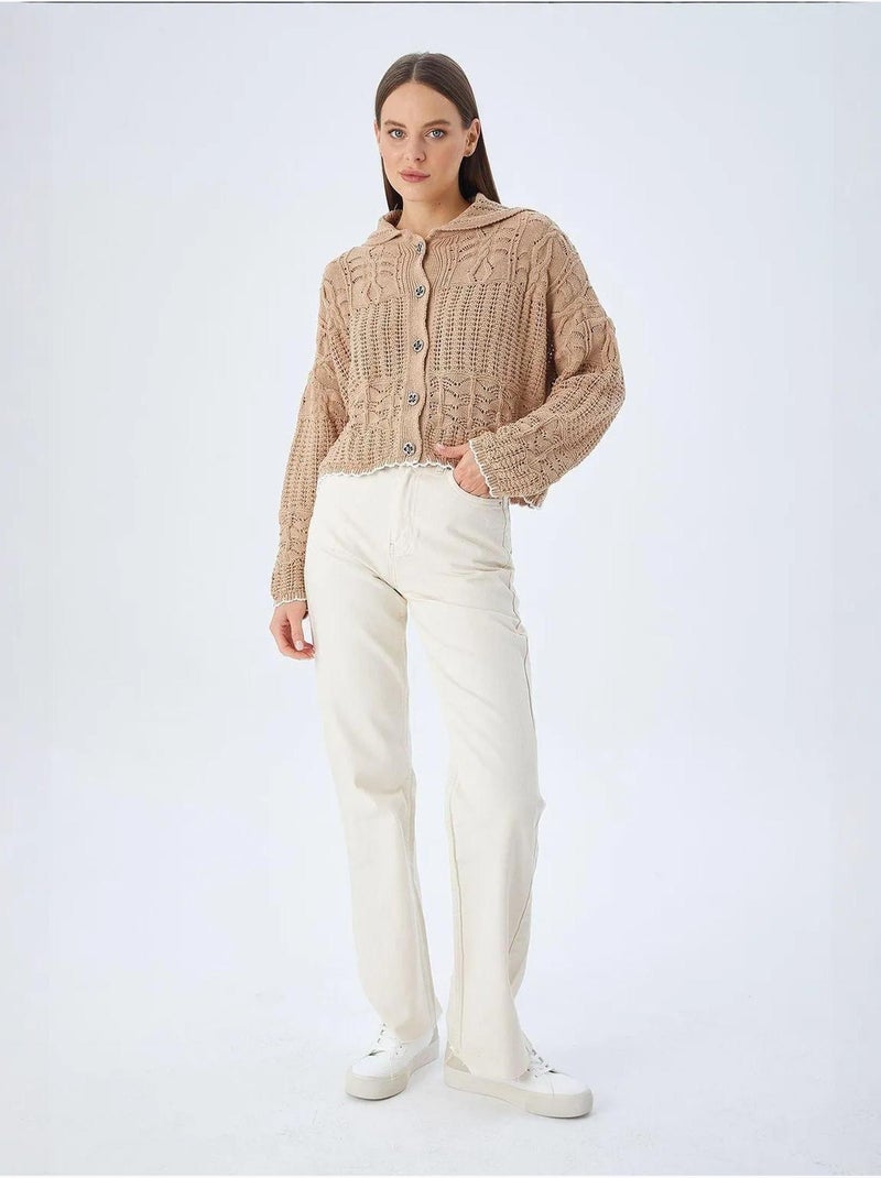 Cardigan en tricot texturé avec fermeture à boutons mixray Beige argile - Kiabi