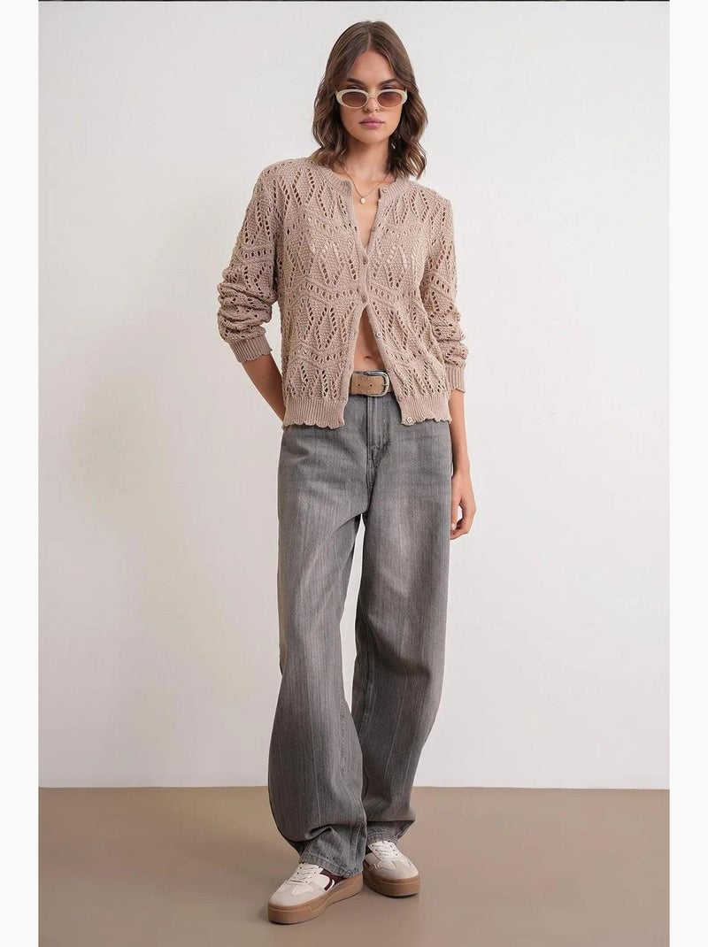 Cardigan en tricot texturé avec fermeture à boutons mixray Grège - Kiabi