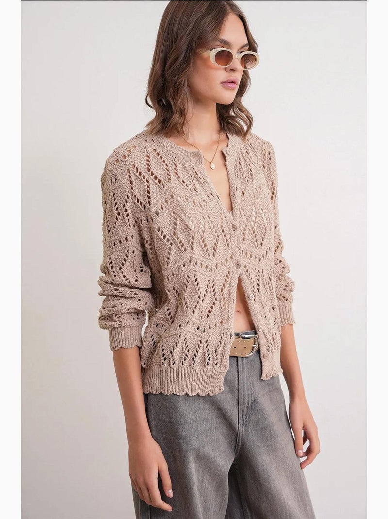 Cardigan en tricot texturé avec fermeture à boutons mixray Grège - Kiabi