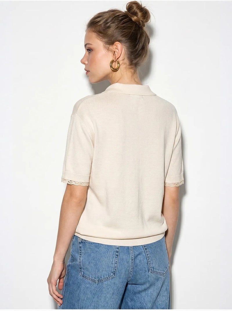 Cardigan femme en maille côtelée à dentelle et boutons lucci Crème - Kiabi