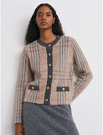 Cardigan jacquard à carreaux et col rond dilvin