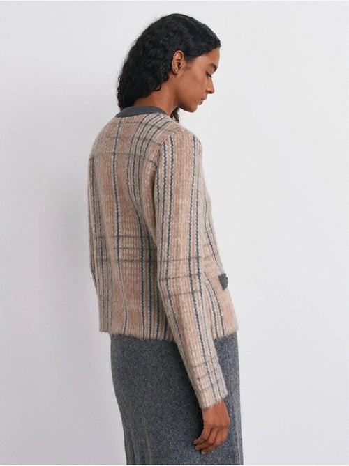Cardigan jacquard à carreaux et col rond dilvin - Kiabi Cardigan jacquard à carreaux et col rond dilvin - Kiabi