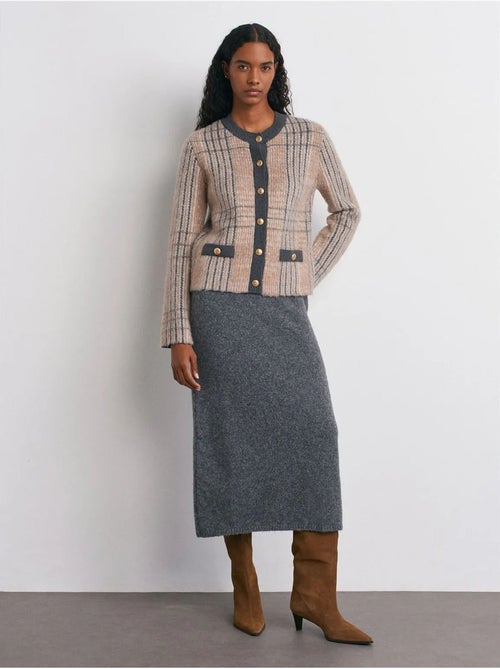 Cardigan jacquard à carreaux et col rond dilvin - Kiabi Cardigan jacquard à carreaux et col rond dilvin - Kiabi