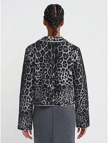 Cardigan jacquard léopard boutonné dilvin