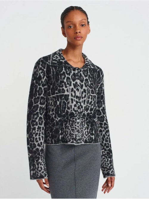 Cardigan jacquard léopard boutonné dilvin - Kiabi Cardigan jacquard léopard boutonné dilvin - Kiabi