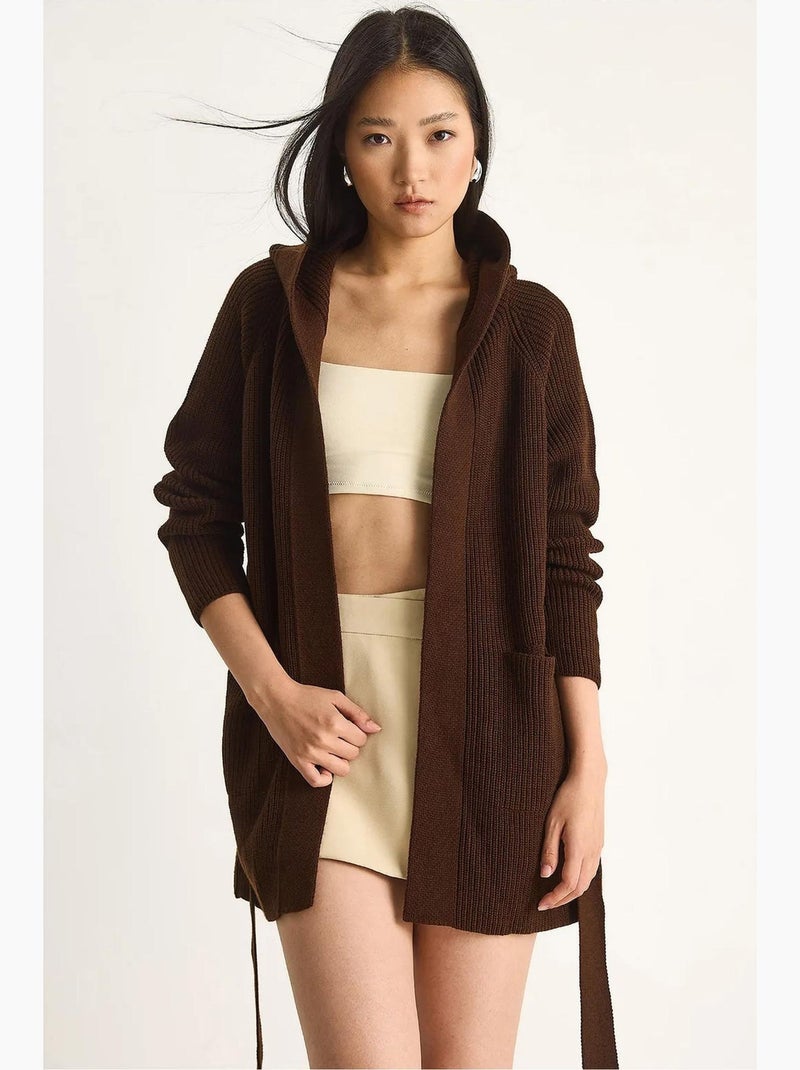 Cardigan met capuchon en striksluiting lucci Chocoladebruin - Kiabi