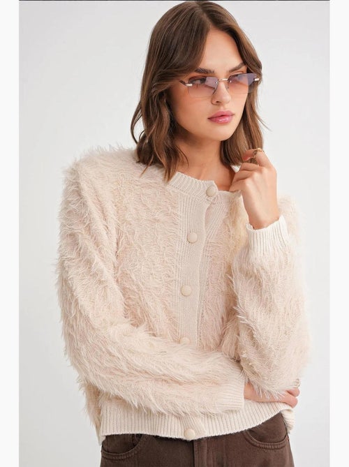 Cardigan met knopen en pluche textuur mixray - Kiabi Cardigan met knopen en pluche textuur mixray - Kiabi