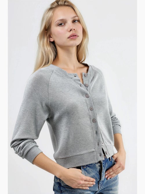 Cardigan met ronde hals en knopen busem - Kiabi