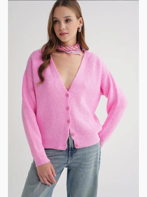 Cardigan met textuur, v-hals en knopen mixray - Kiabi Cardigan met textuur, v-hals en knopen mixray - Kiabi