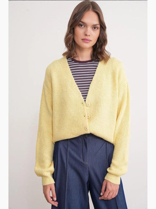 Cardigan met textuur, v-hals en knopen mixray - Kiabi Cardigan met textuur, v-hals en knopen mixray - Kiabi