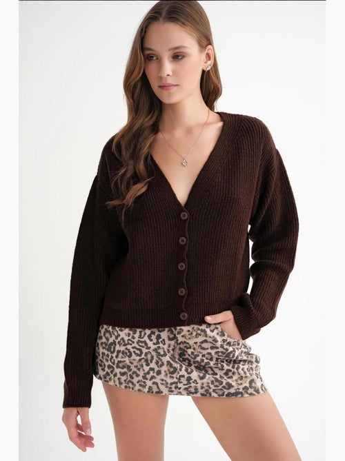 Cardigan met textuur, v-hals en knopen mixray - Kiabi Cardigan met textuur, v-hals en knopen mixray - Kiabi