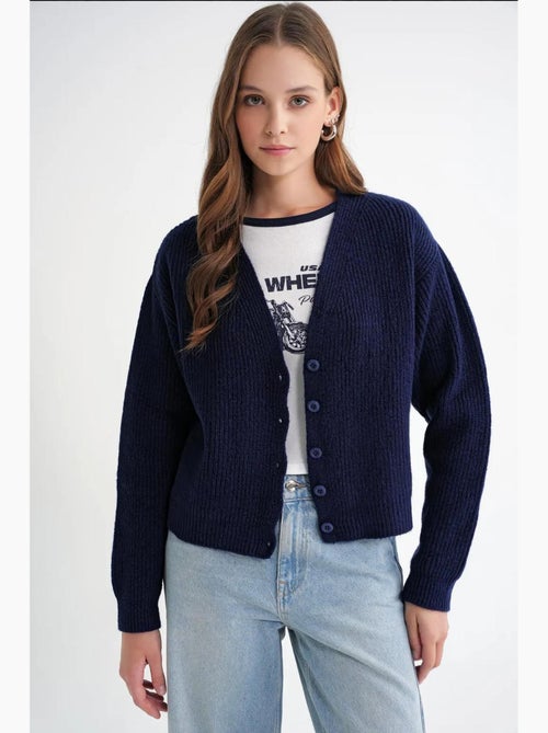 Cardigan met textuur, v-hals en knopen mixray - Kiabi Cardigan met textuur, v-hals en knopen mixray - Kiabi