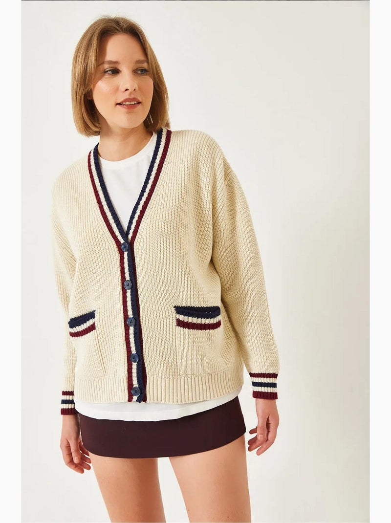 Cardigan rayé en maille thessalonique lucci Beige argile - Kiabi