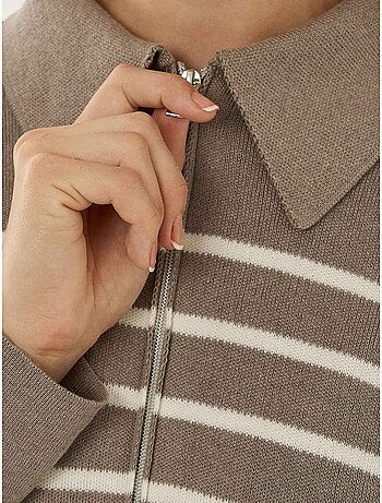 Cardigan rayé zippé à col chemise