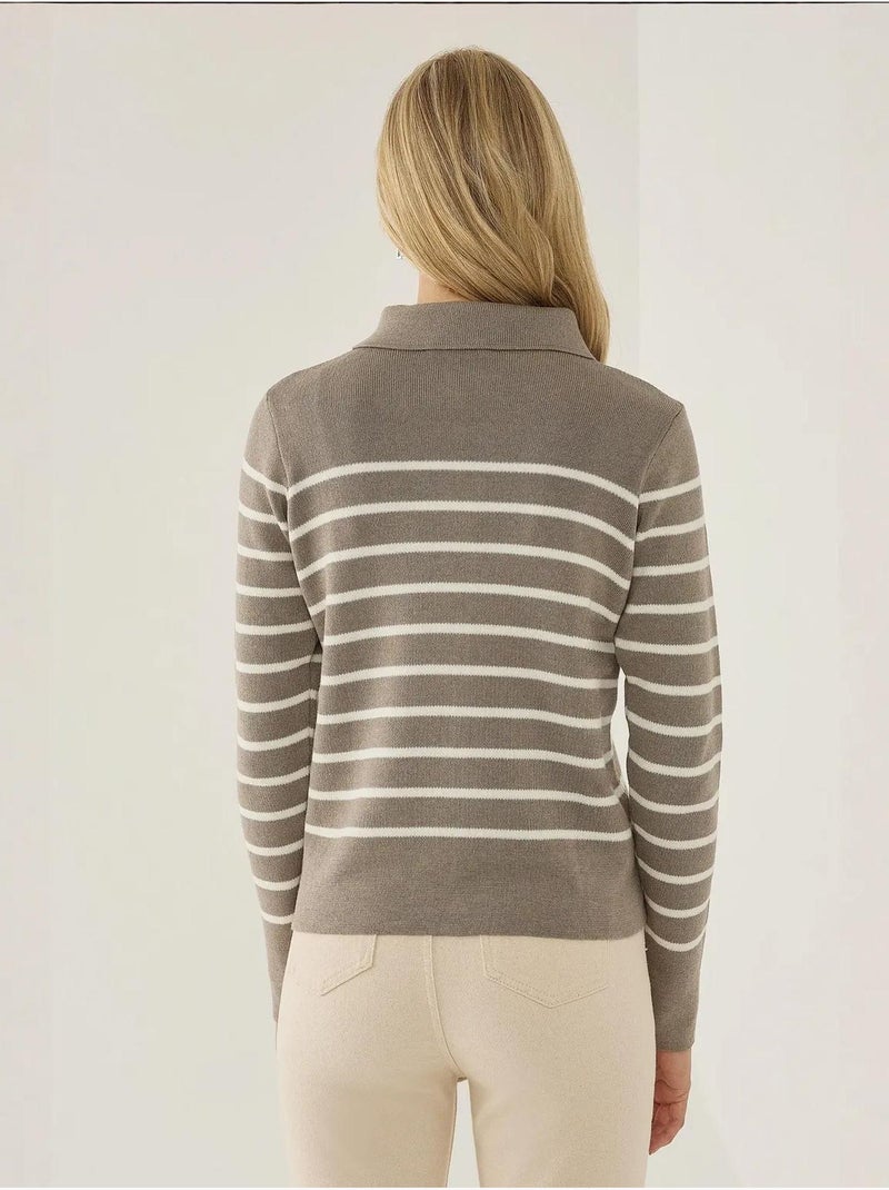 Cardigan rayé zippé à col chemise Gris - Kiabi