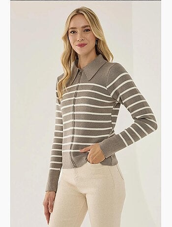 Cardigan rayé zippé à col chemise hiccup