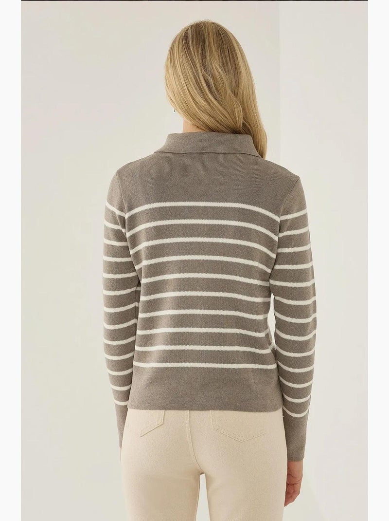 Cardigan rayé zippé à col chemise hiccup Gris - Kiabi