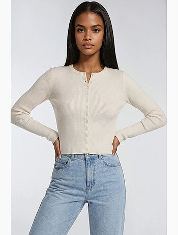 Cardigan slim fit en maille côtelée avec fermeture à boutons mixray