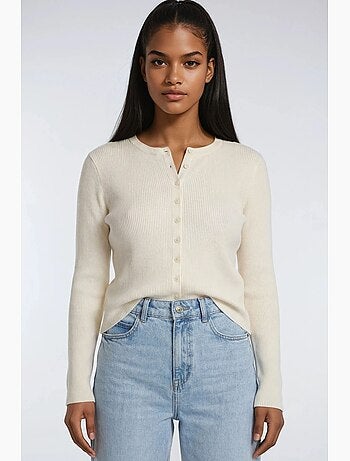 Cardigan slim fit en maille côtelée avec fermeture à boutons mixray