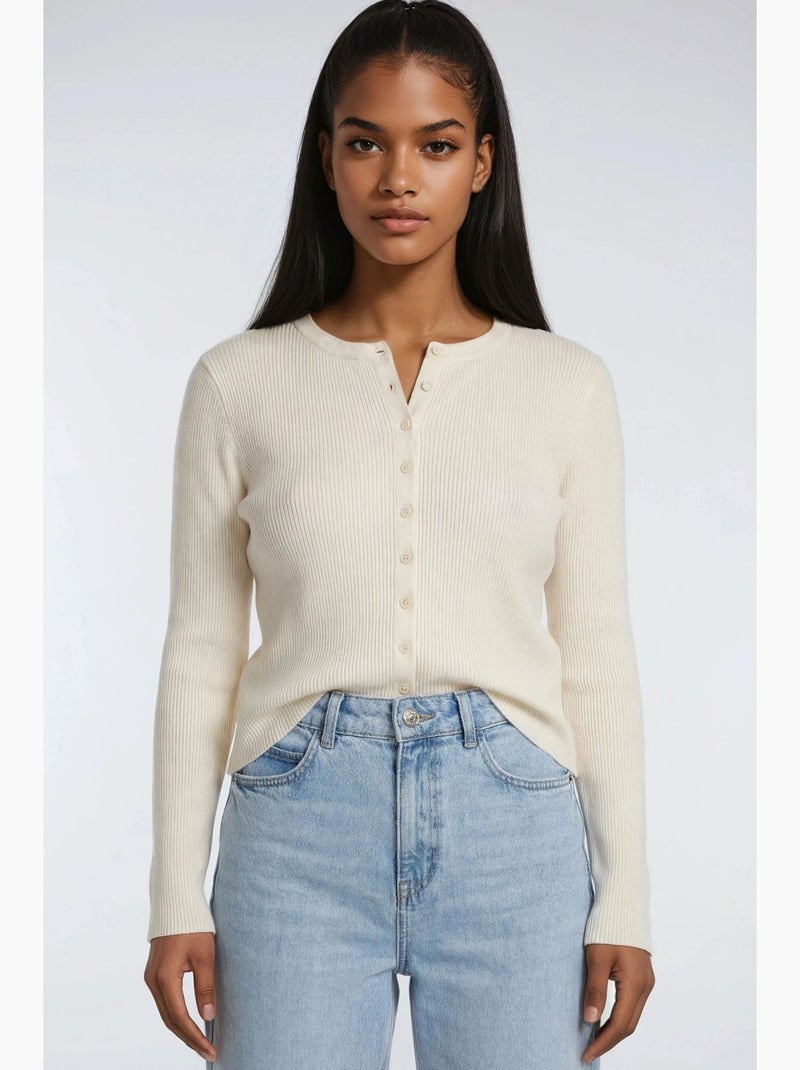 Cardigan slim fit en maille côtelée avec fermeture à boutons mixray Beige - Kiabi