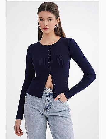 Cardigan slim fit en maille côtelée avec fermeture à boutons mixray