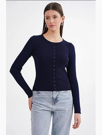 Cardigan slim fit en maille côtelée avec fermeture à boutons mixray