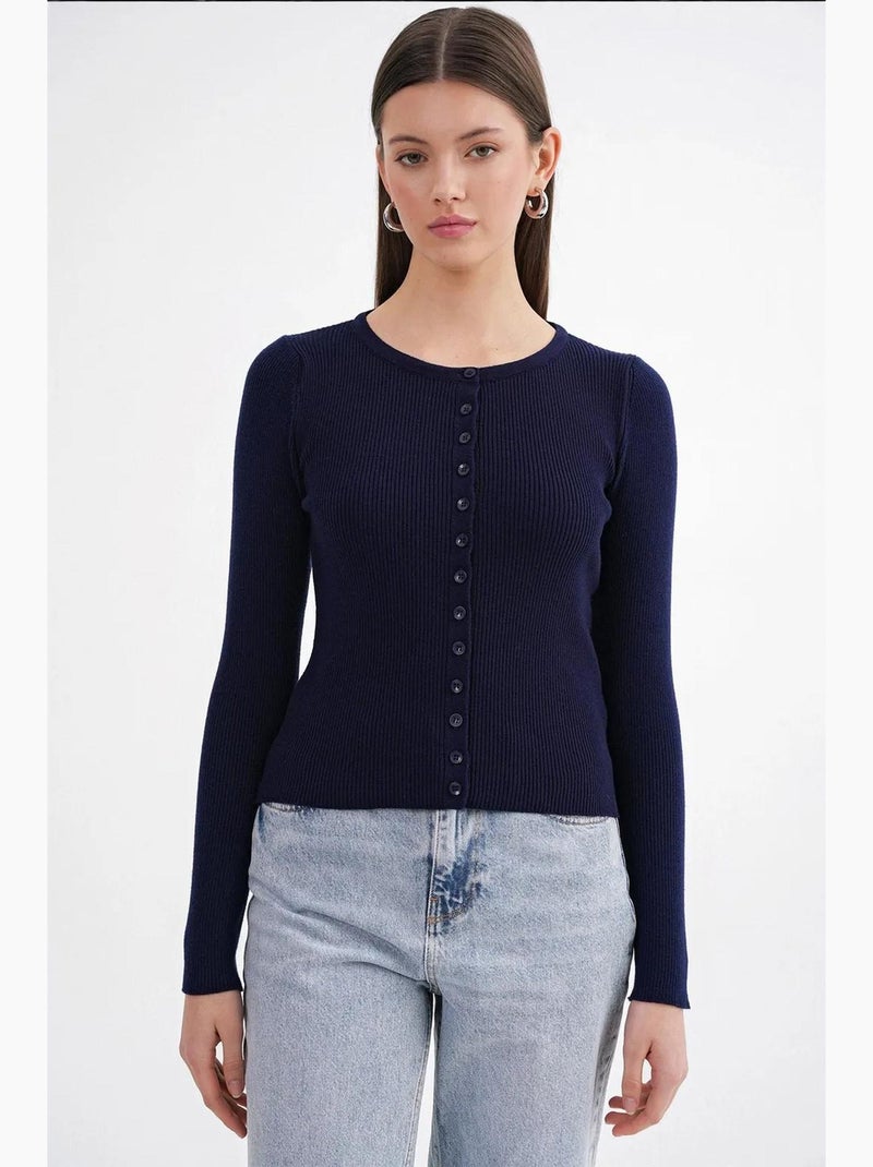 Cardigan slim fit en maille côtelée avec fermeture à boutons mixray Bleu marine - Kiabi