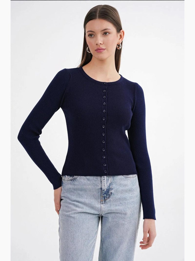 Cardigan slim fit en maille côtelée avec fermeture à boutons mixray Bleu marine - Kiabi