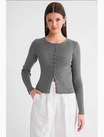 Cardigan slim fit en maille côtelée avec fermeture à boutons mixray