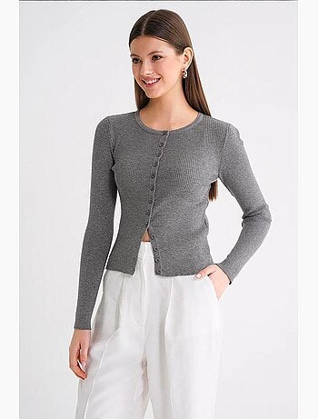 Cardigan slim fit en maille côtelée avec fermeture à boutons mixray