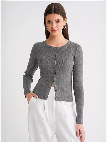 Cardigan slim fit en maille côtelée avec fermeture à boutons mixray