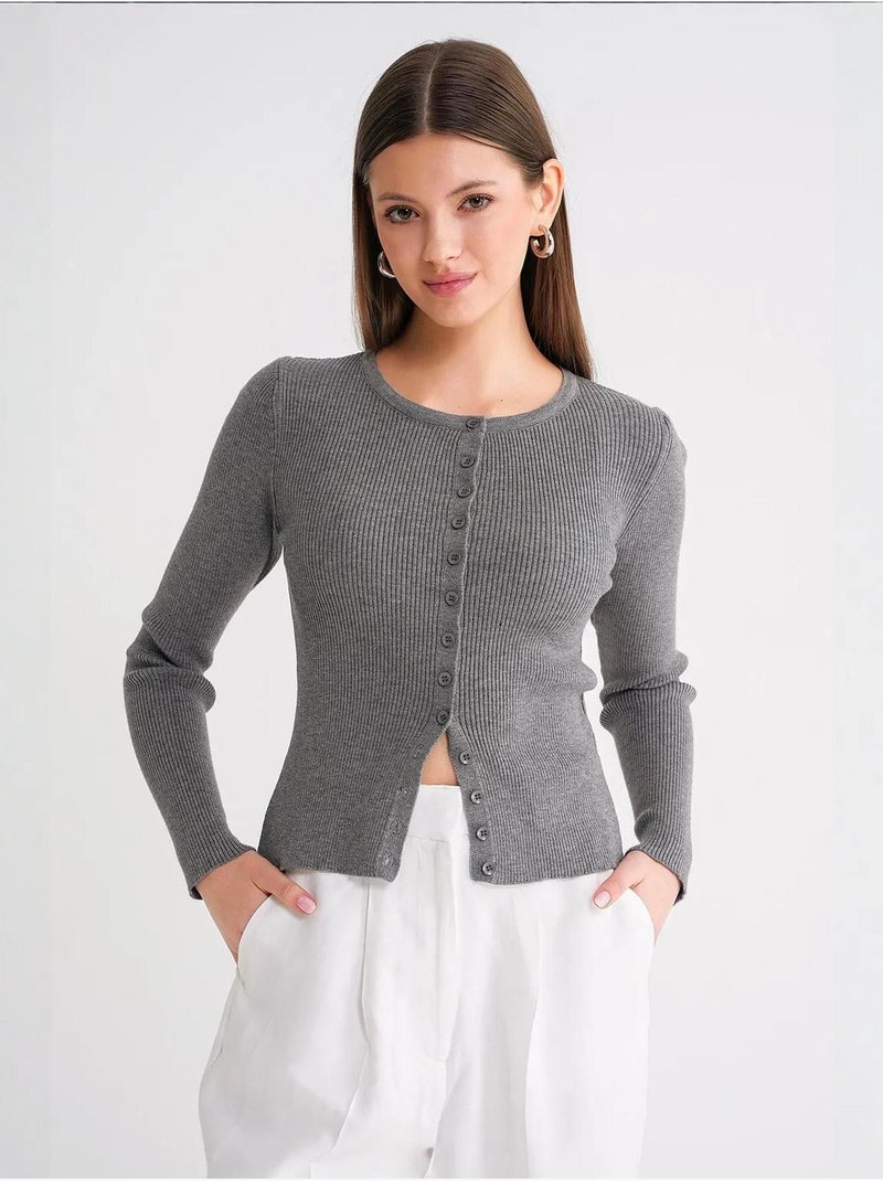 Cardigan slim fit en maille côtelée avec fermeture à boutons mixray Gris foncé - Kiabi