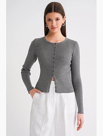 Cardigan slim fit en maille côtelée avec fermeture à boutons mixray