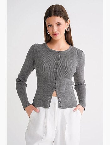 Cardigan slim fit en maille côtelée avec fermeture à boutons mixray