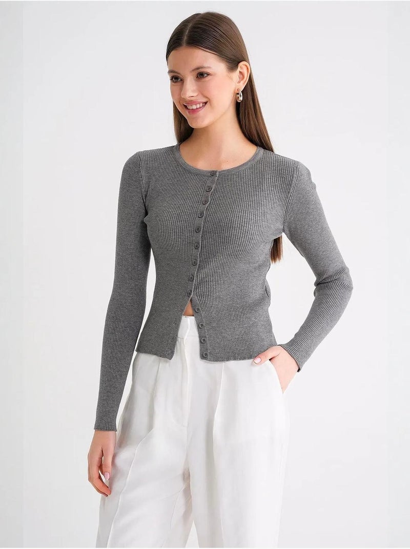 Cardigan slim fit en maille côtelée avec fermeture à boutons mixray Gris - Kiabi