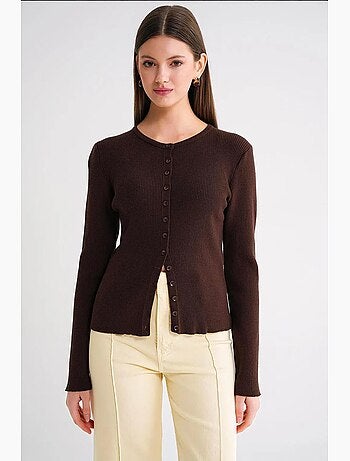 Cardigan slim fit en maille côtelée avec fermeture à boutons mixray