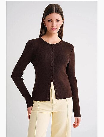 Cardigan slim fit en maille côtelée avec fermeture à boutons mixray