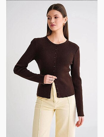 Cardigan slim fit en maille côtelée avec fermeture à boutons mixray