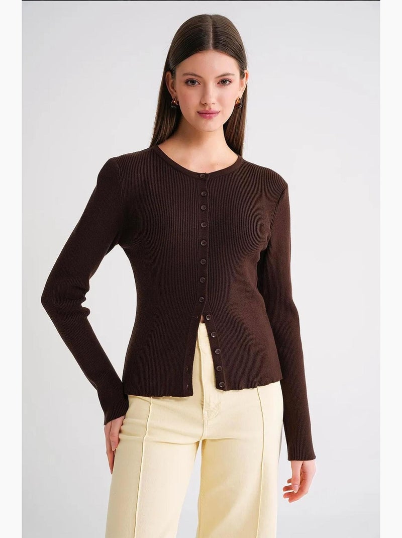 Cardigan slim fit en maille côtelée avec fermeture à boutons mixray Marron foncé - Kiabi
