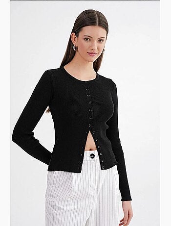Cardigan slim fit en maille côtelée avec fermeture à boutons mixray