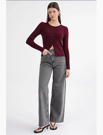 Cardigan slim fit en maille côtelée avec fermeture à boutons mixray