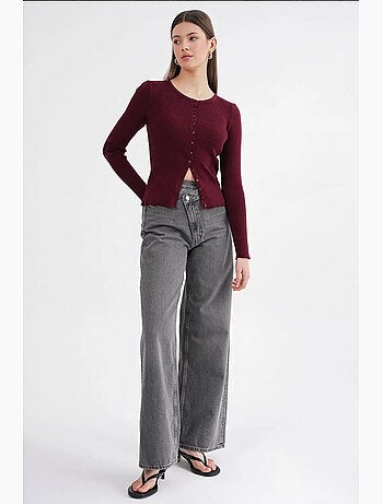 Cardigan slim fit en maille côtelée avec fermeture à boutons mixray