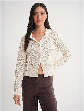 Cardigan van geribde, getextureerde brei met knopen mixray