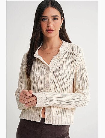 Cardigan van geribde, getextureerde brei met knopen mixray