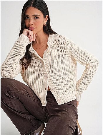 Cardigan van geribde, getextureerde brei met knopen mixray