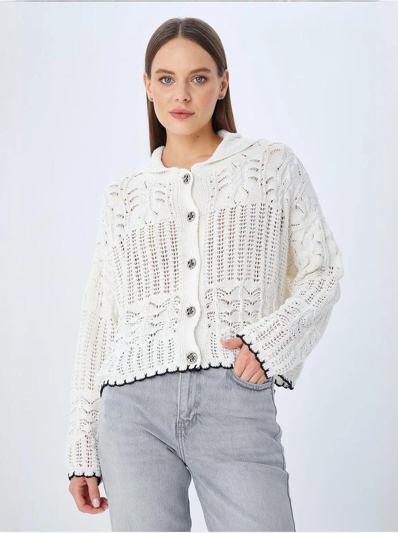 Cardigan van getextureerd breiwerk met knoopsluiting mixray Zand - Kiabi