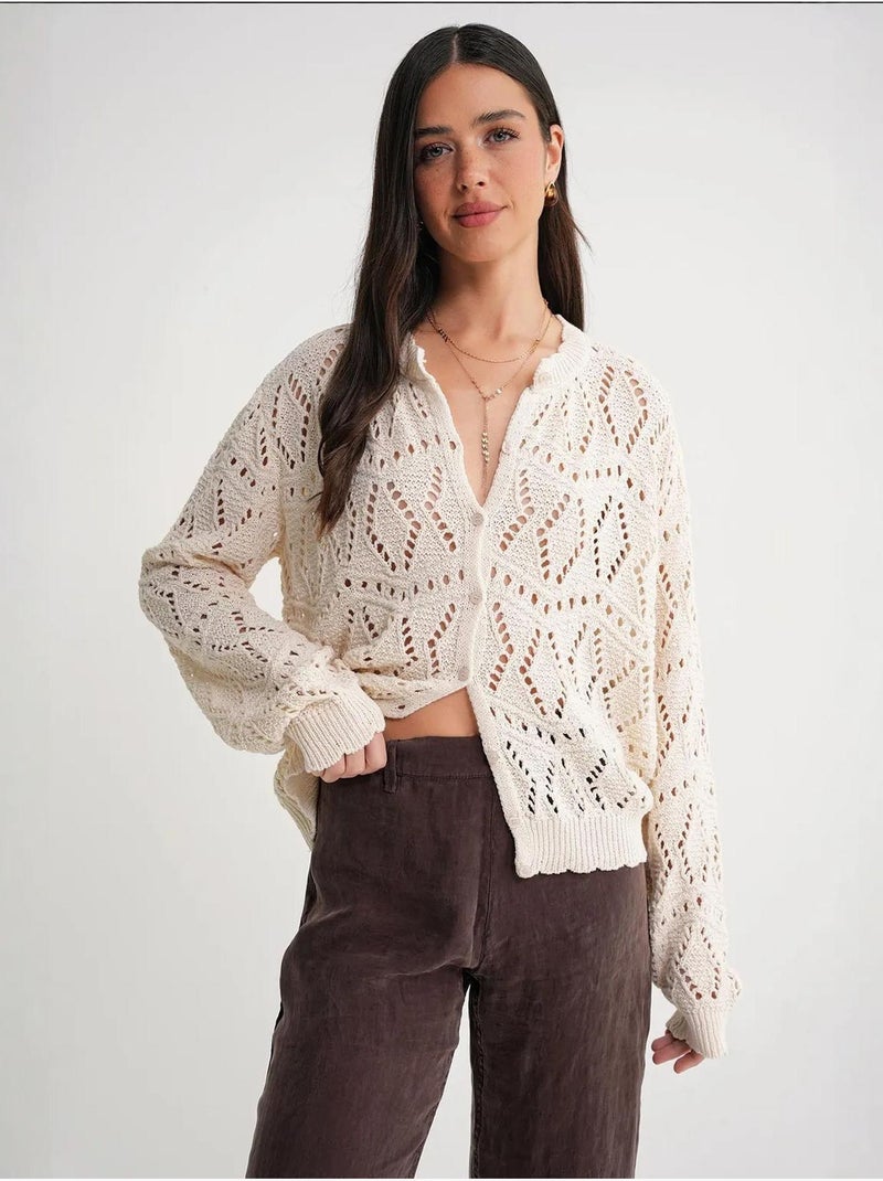 Cardigan van getextureerde knit met knoopsluiting mixray Beige - Kiabi
