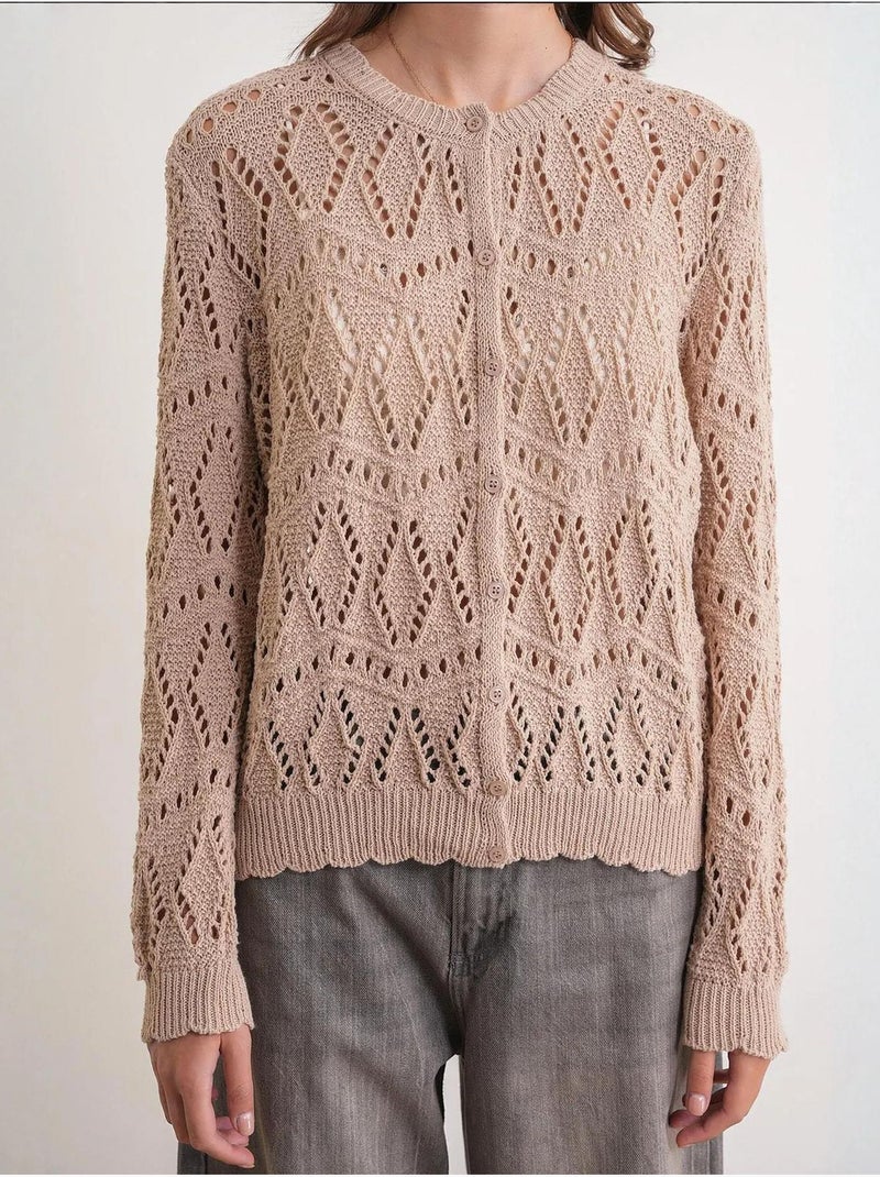 Cardigan van getextureerde knit met knoopsluiting mixray Greige - Kiabi