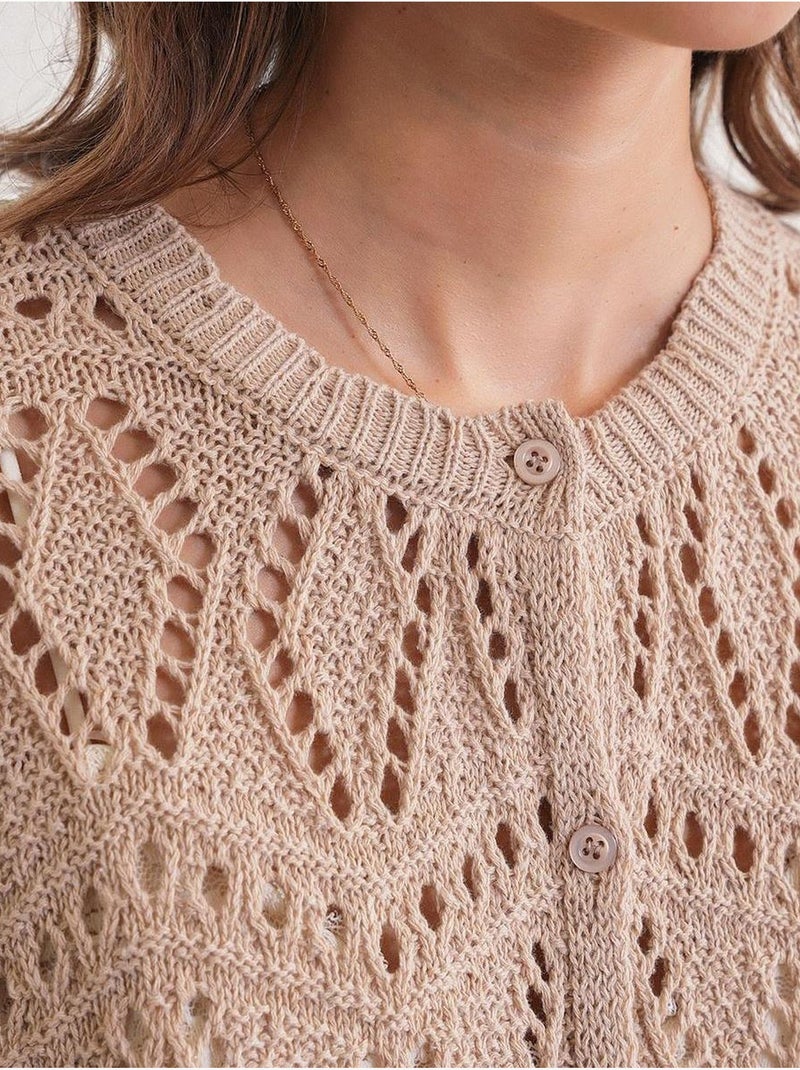 Cardigan van getextureerde knit met knoopsluiting mixray Greige - Kiabi
